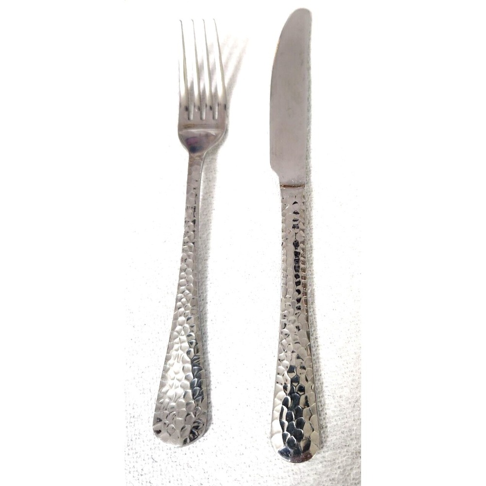 Godinger Salem Hammered Stainless Flatware 1 Dinner Fork 1 Dinner Knife